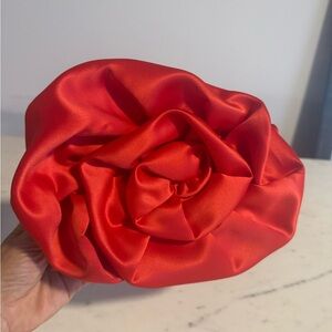 Elegant Red Satin Rose Clutch